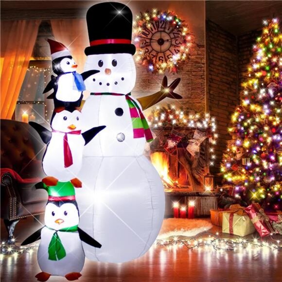 8 Foot Christmas Inflatable Snowman Penguin Decoration with  8 Foot Christmas Inflatable Snowman Penguin Decoration with LED Lights